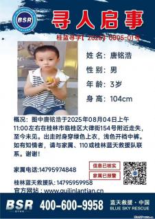 【寻人启事】图中唐铭浩于2025年08月04日上午11:00左右在桂林市临桂区大律街154号附近走失 - 本溪28生活网 benxi.28life.com